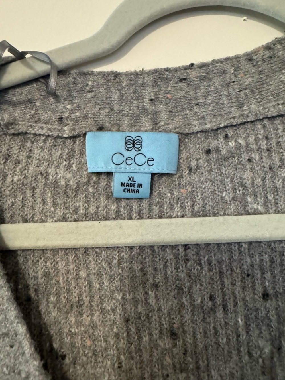 CeCe Gray Ribbed V-Neck Button Cardigan Sweater - Picture 3 of 3